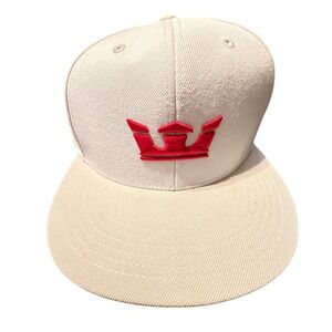 Supra Snapback Hat Mens OSFA Off White Red Crown Logo Skate Streetwear Excellent
